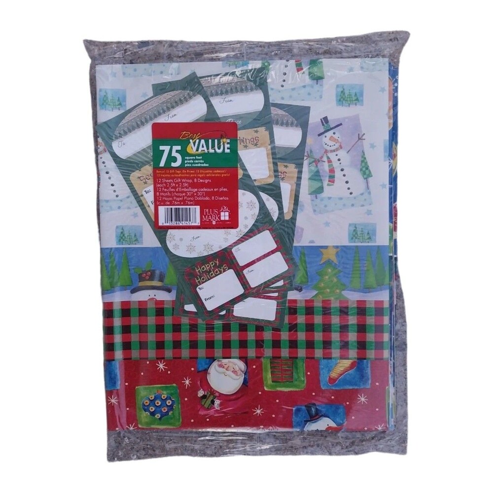 Plus Mark 75 Sq Ft Gift Wrap 12 Sheets 30 X 30 Inch Holiday Wrapping Paper Decor